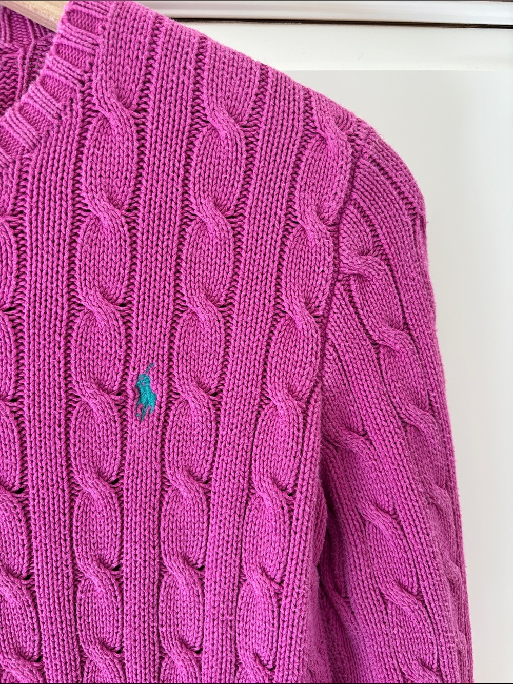 Vintage Ralph Lauren Cable Knit Cotton Sweater Fuchsia Purple Preppy Women’s S - Picture 2 of 9
